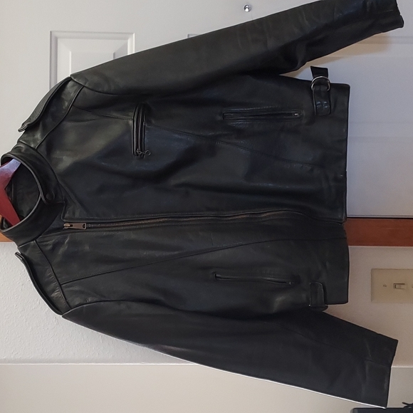 Mens black Thick Leather Motorcycle Jacket size 42 Byrnes & Baker - Picture 1 of 8